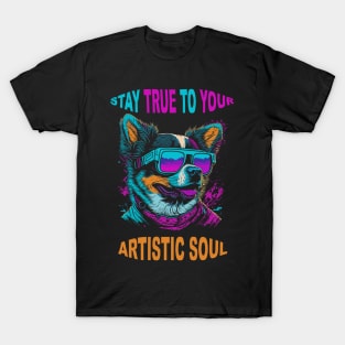 Dog Wearing Sunglasses - Retro Retrowave T-Shirt Design - Vector 2D Flat Punk Rock Graffiti T-Shirt